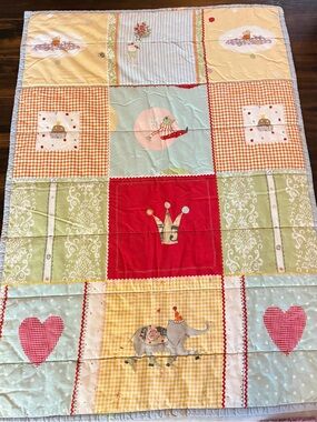 Whimsical Patchwork Baby Quilt Blanket Elephant Fairy Hearts 39x29